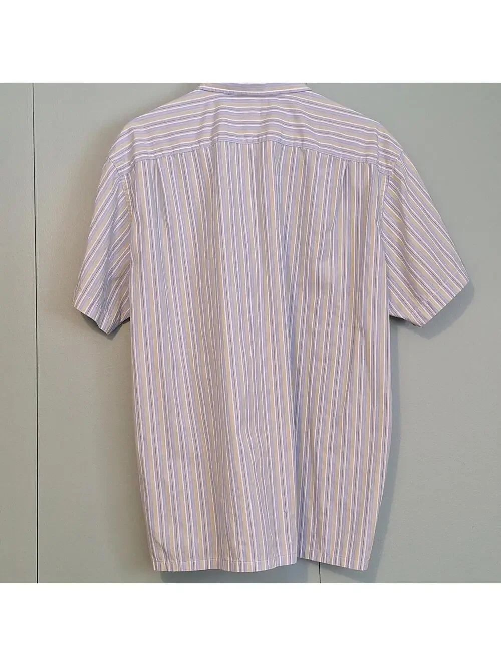 J. Crew 100% Cotton Green And Blue Striped Button Up Short Sleeve Dress Shirt L